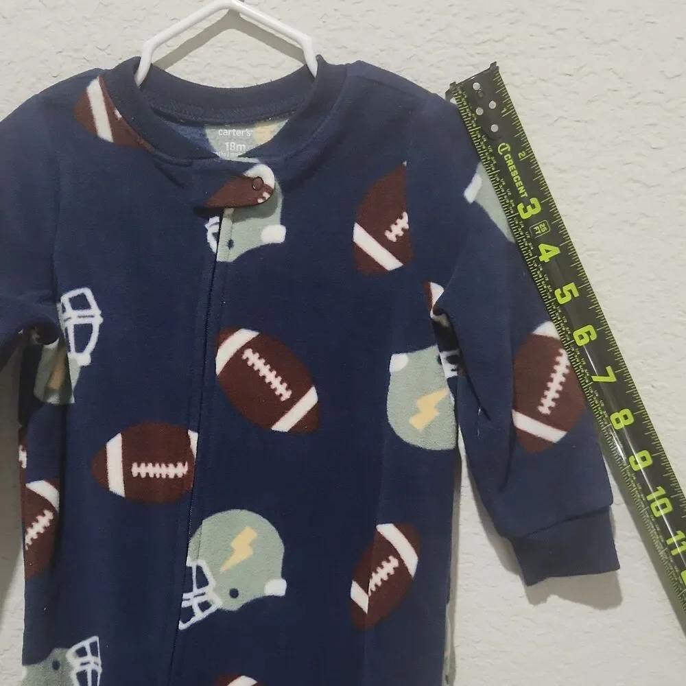 Carter's 18M Fleece Footed Pajamas Dino Sports Print Zip One Piece‎ Baby Sleeper